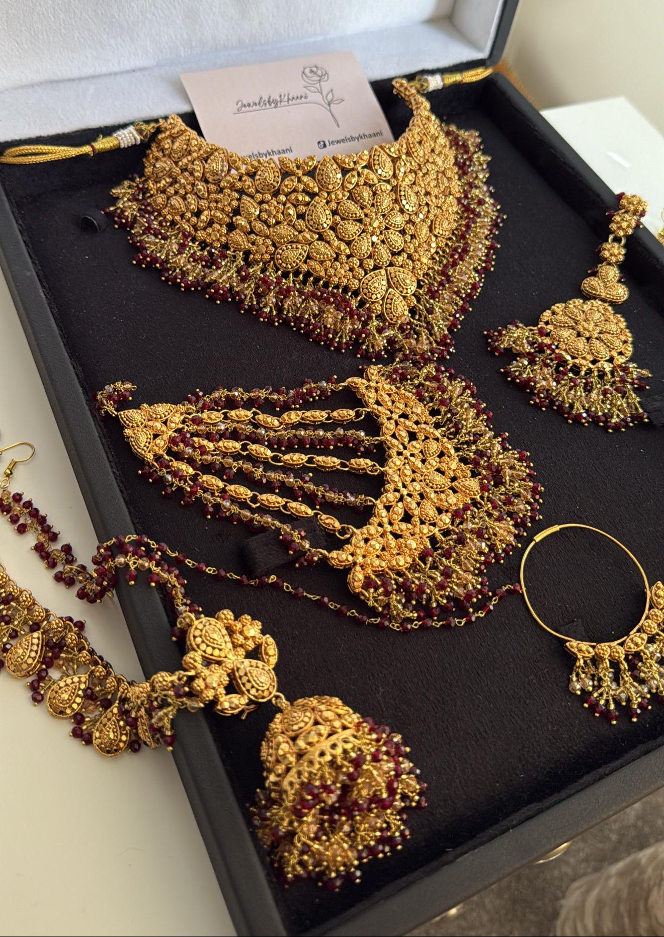 Gold-Plated Indian Bridal Choker Jewelry Set with Red Stones