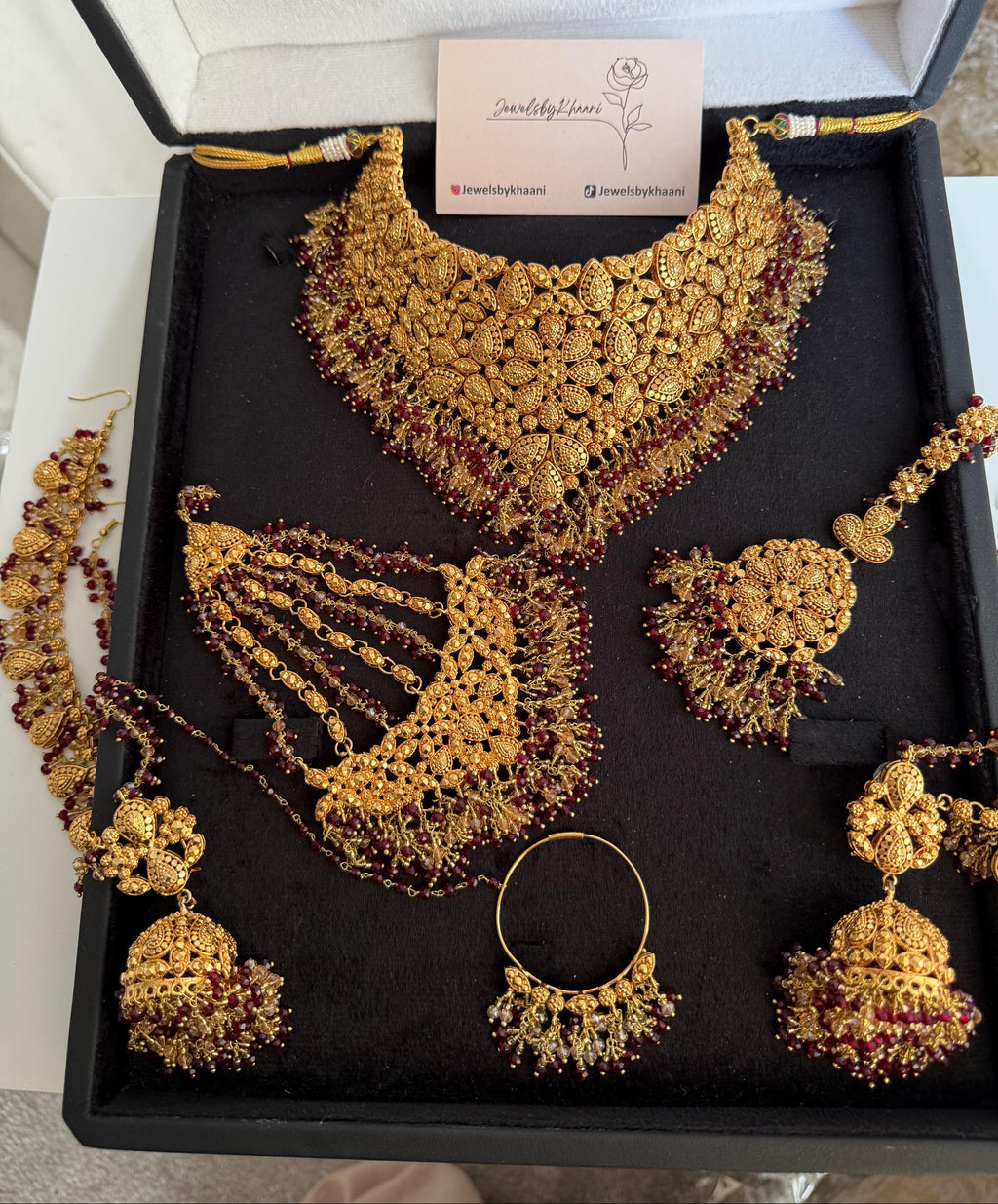 Gold-Plated Indian Bridal Choker Jewelry Set with Red Stones