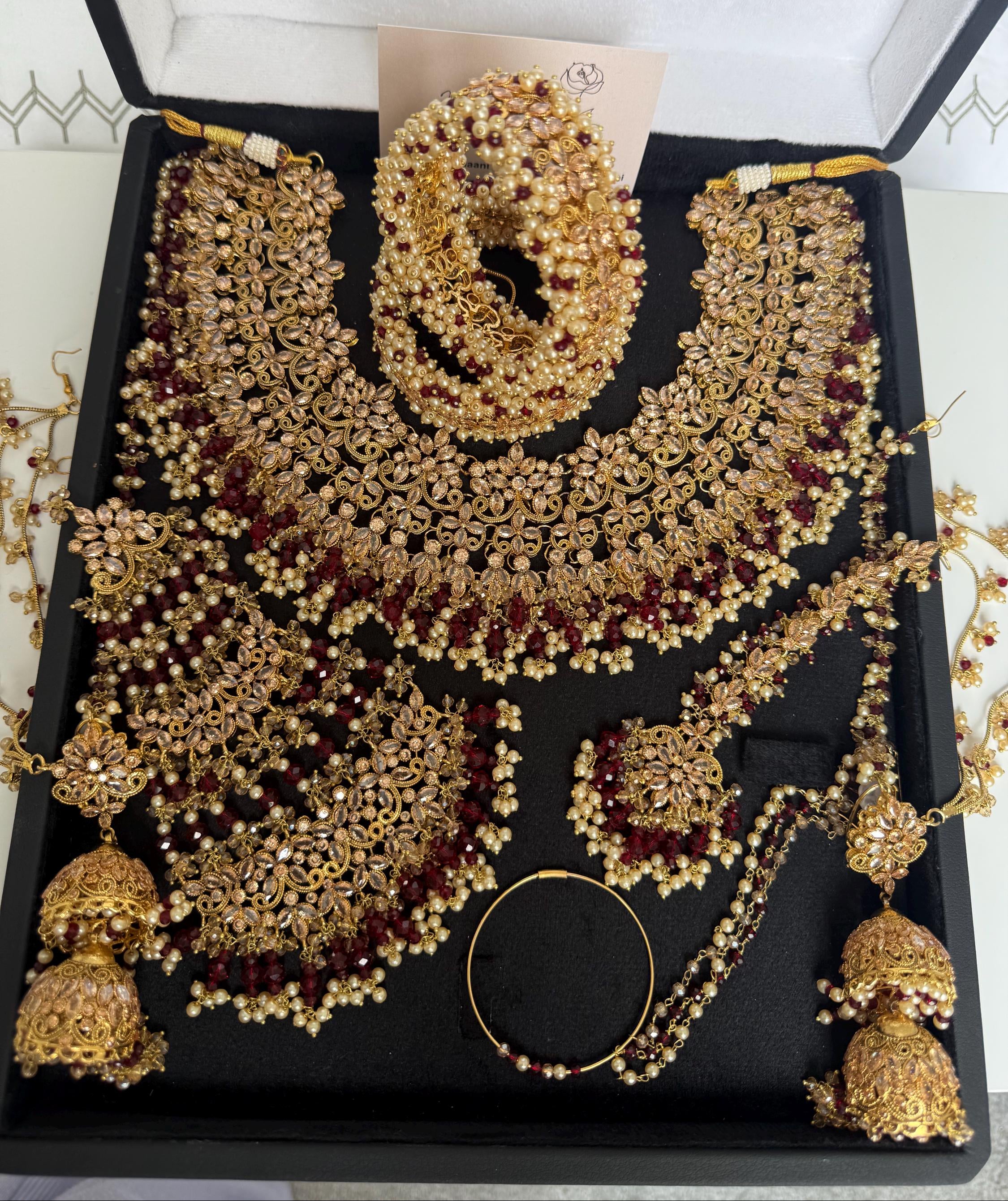 Gold-Plated Indian Bridal Jewelry Set: Choker, Bangles, Jhoomar & More