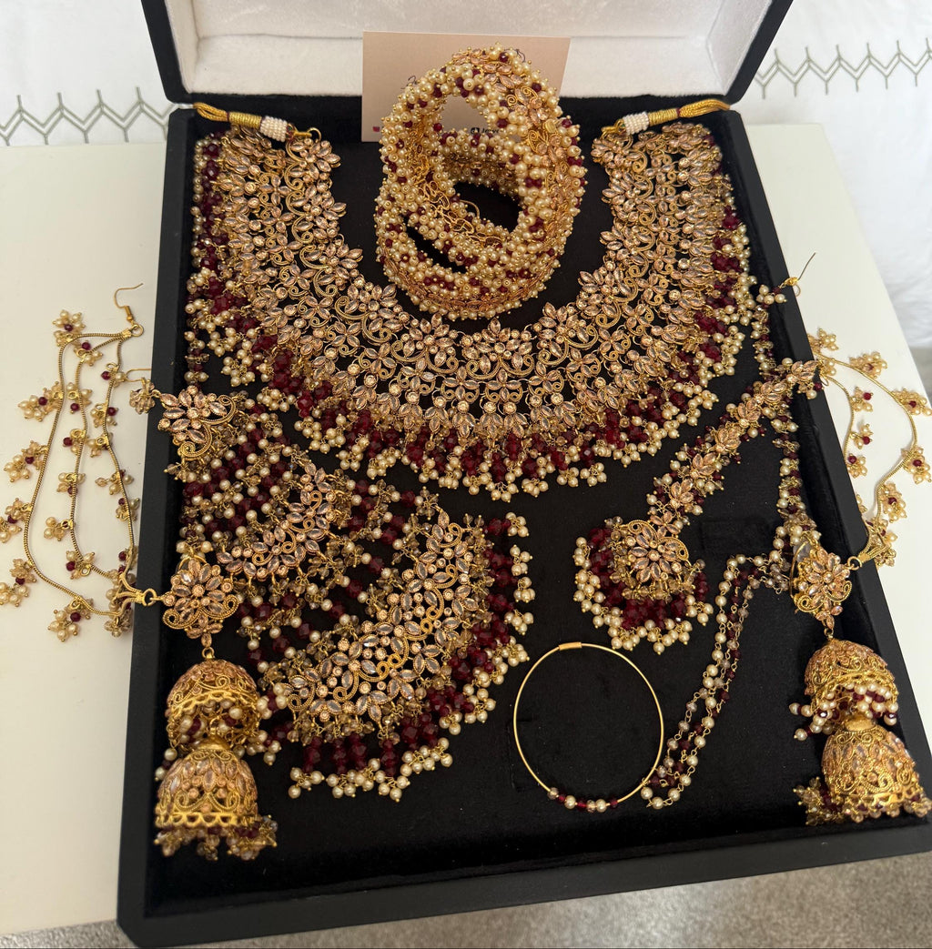 Gold-Plated Indian Bridal Jewelry Set: Choker, Bangles, Jhoomar & More