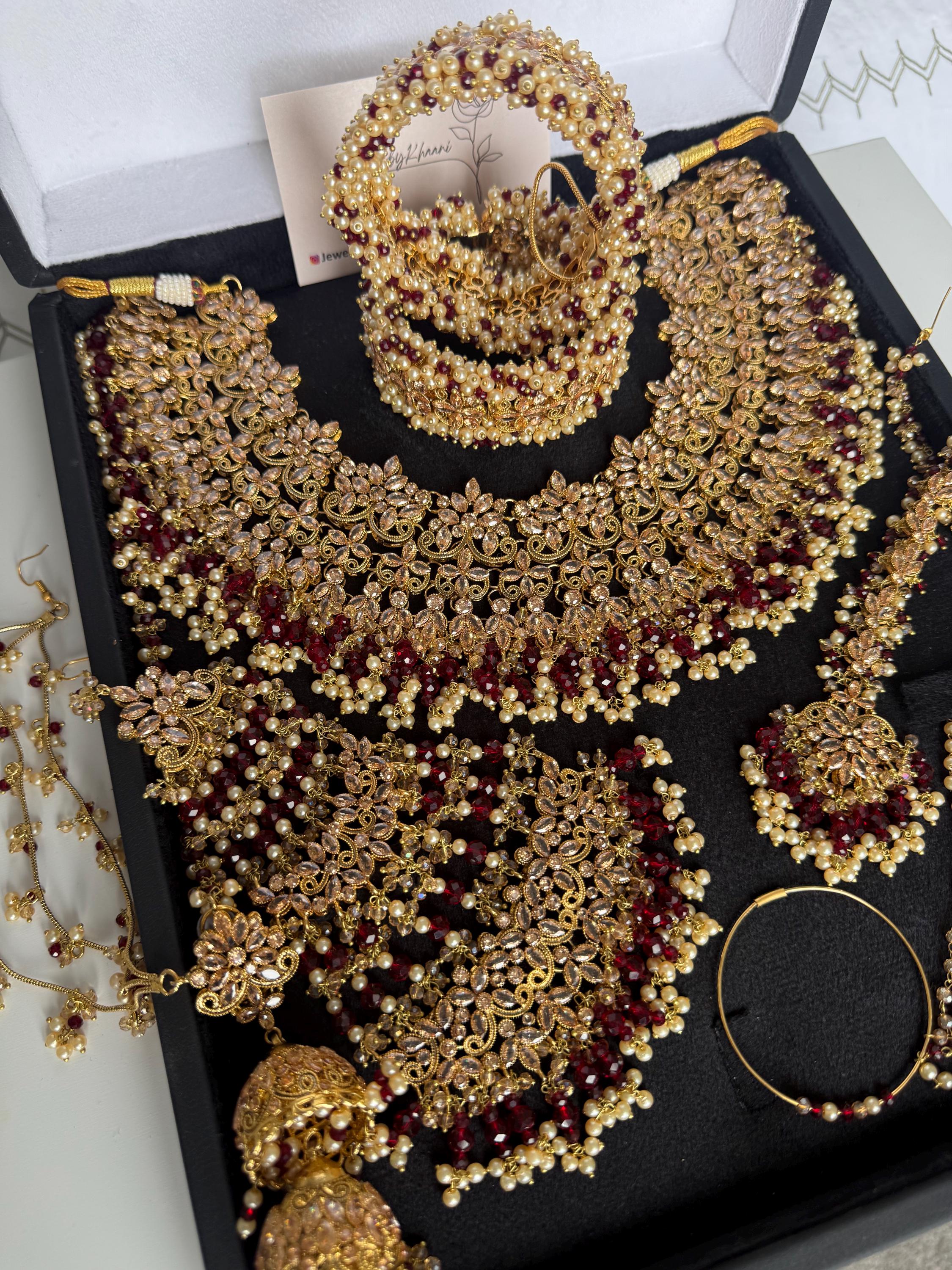 Gold-Plated Indian Bridal Jewelry Set: Choker, Bangles, Jhoomar & More