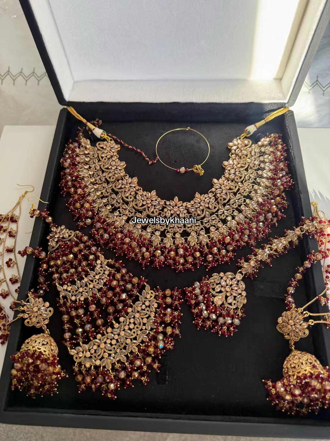 Gold-Plated Red Kundan Bridal Choker Set: Indian Wedding Jewelry