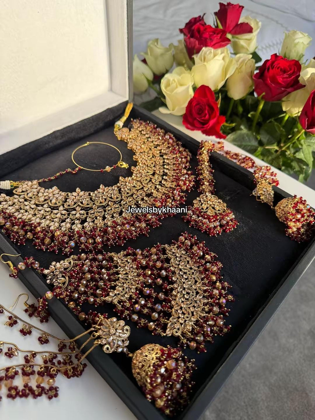 Gold-Plated Red Kundan Bridal Choker Set: Indian Wedding Jewelry