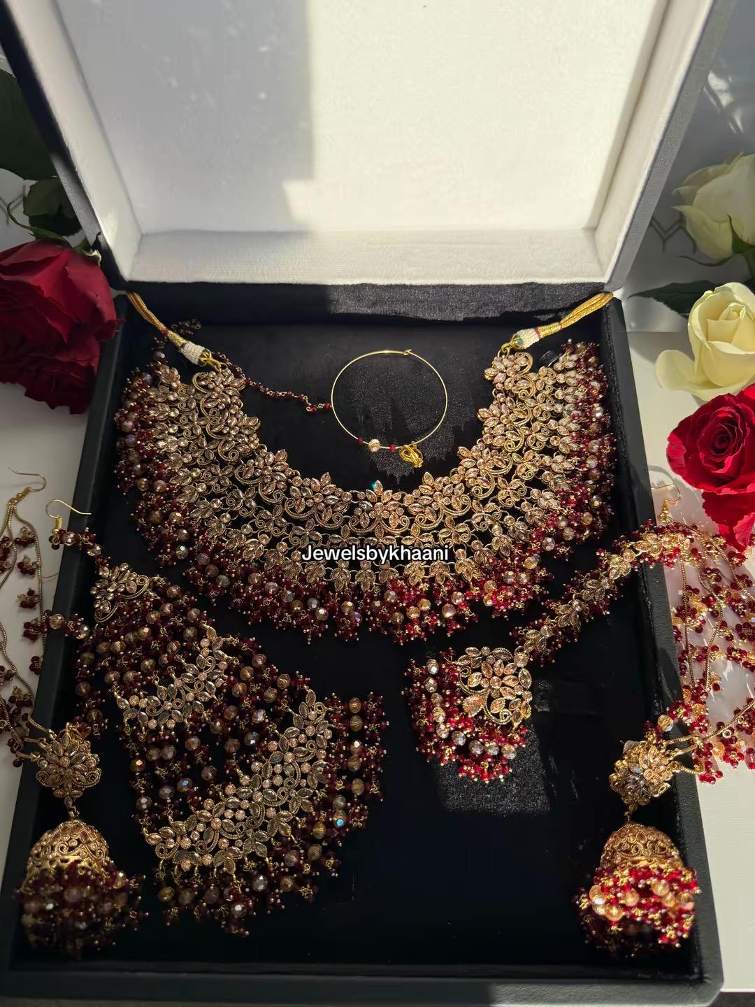 Gold-Plated Red Kundan Bridal Choker Set: Indian Wedding Jewelry