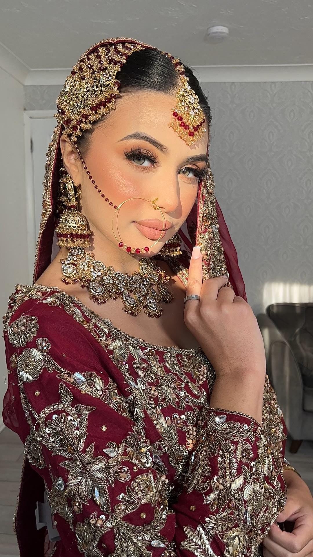 Gold-Plated Red Kundan Bridal Jewelry Set: Pakistani Indian Wedding Choker