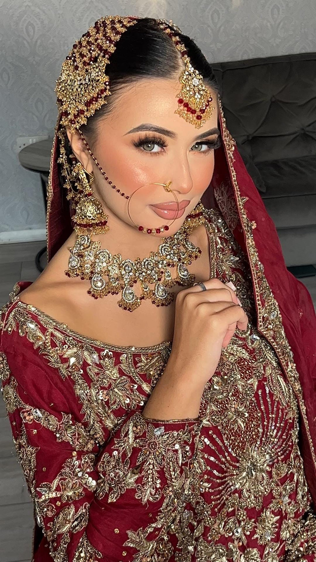 Gold-Plated Red Kundan Bridal Jewelry Set: Pakistani Indian Wedding Choker