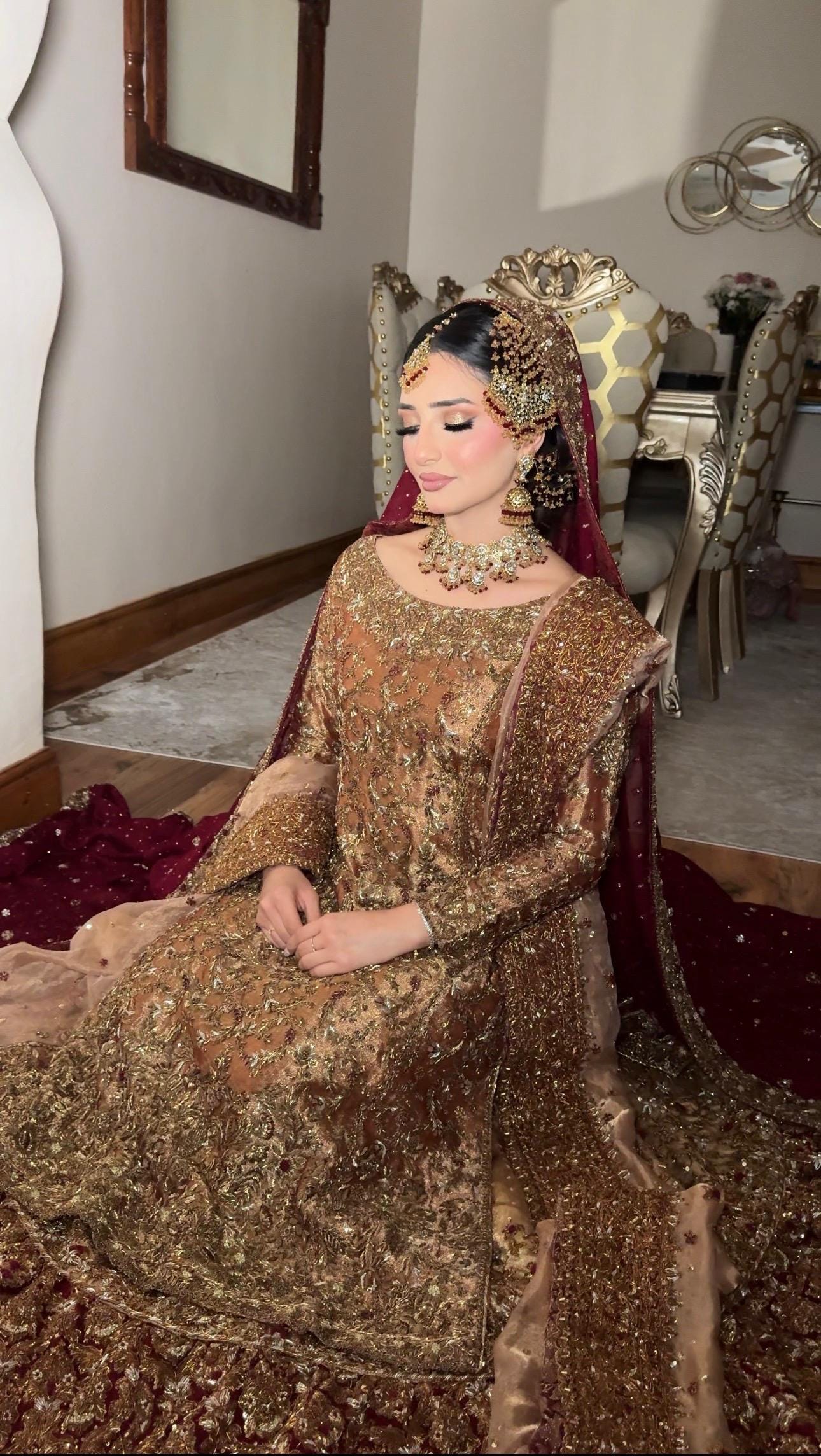 Gold-Plated Red Kundan Bridal Jewelry Set: Pakistani Indian Wedding Choker