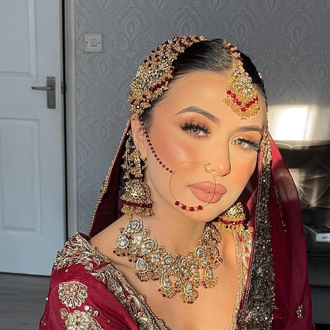 Gold-Plated Red Kundan Bridal Jewelry Set: Pakistani Indian Wedding Choker