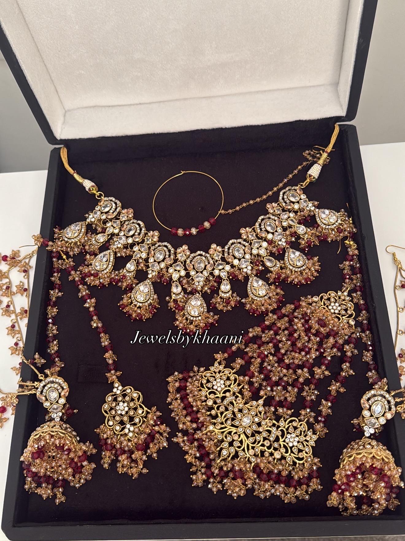 Gold-Plated Red Kundan Bridal Jewelry Set: Pakistani Indian Wedding Choker