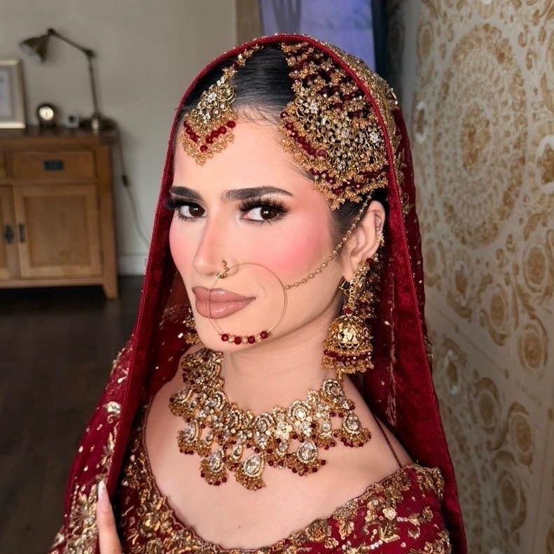 Gold-Plated Red Kundan Bridal Jewelry Set: Pakistani Indian Wedding Choker