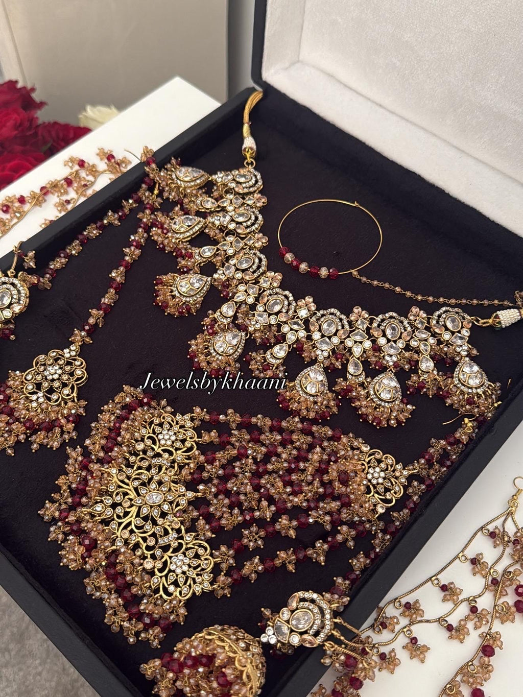 Gold-Plated Red Kundan Bridal Jewelry Set: Pakistani Indian Wedding Choker