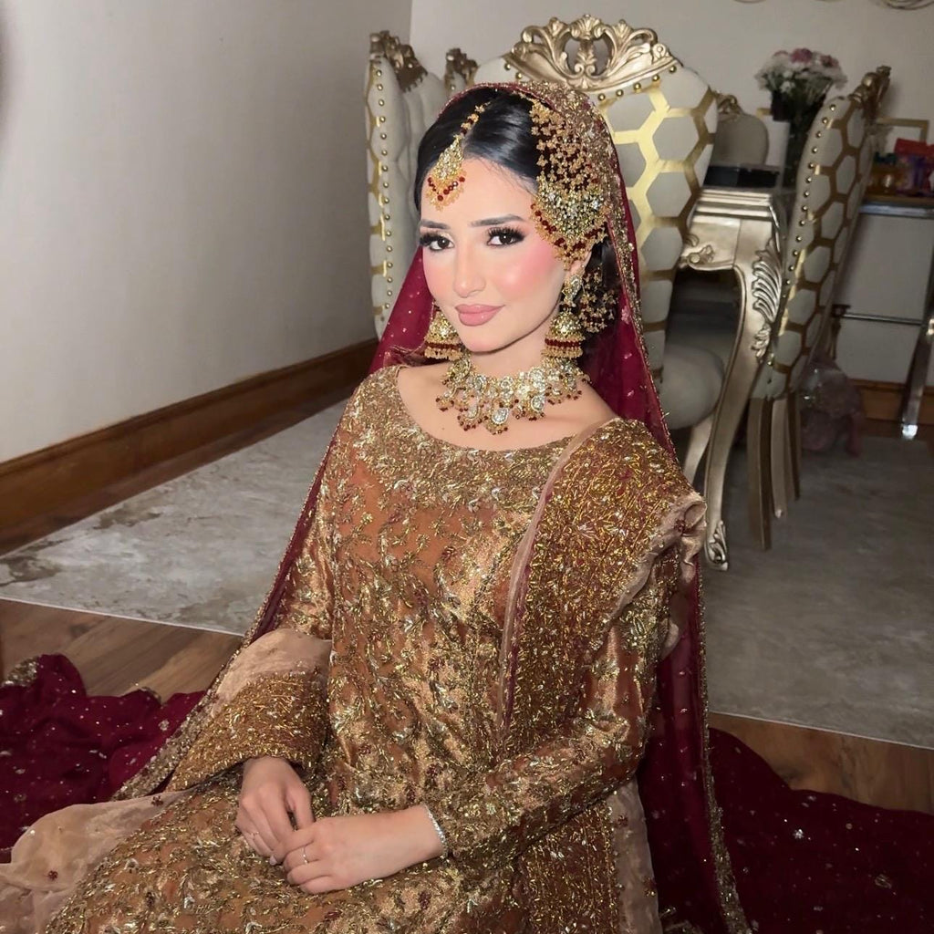 Gold-Plated Red Kundan Bridal Jewelry Set: Pakistani Indian Wedding Choker