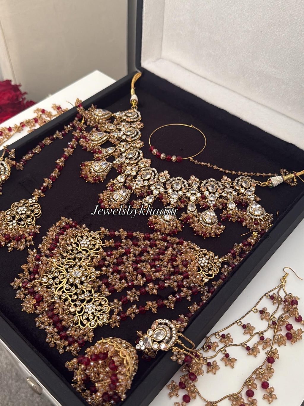 Gold-Plated Red Kundan Bridal Jewelry Set: Pakistani Indian Wedding Choker