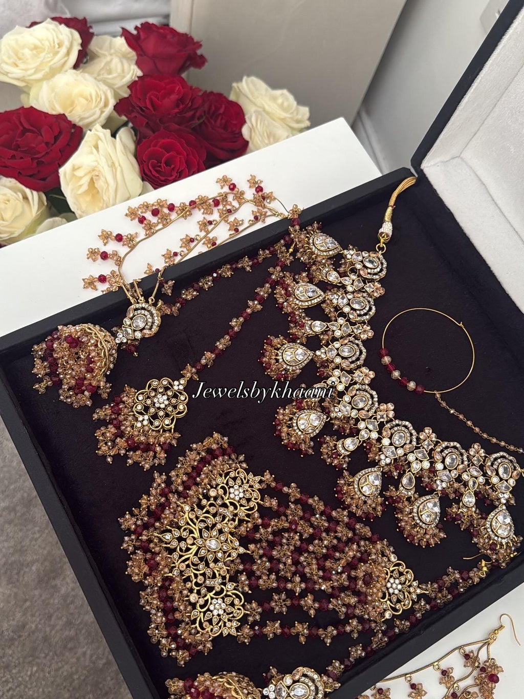 Gold-Plated Red Kundan Bridal Jewelry Set: Pakistani Indian Wedding Choker