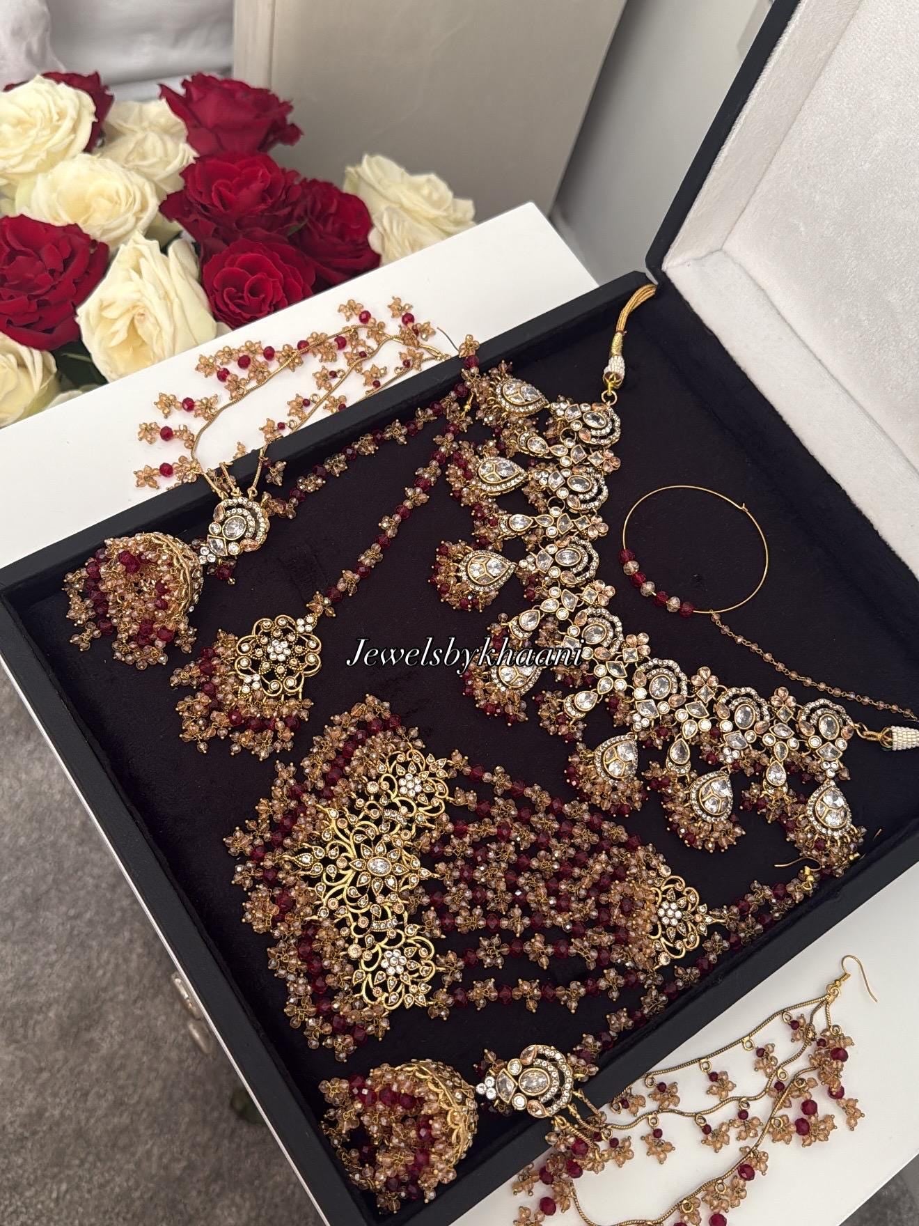 Gold-Plated Red Kundan Bridal Jewelry Set: Pakistani Indian Wedding Choker