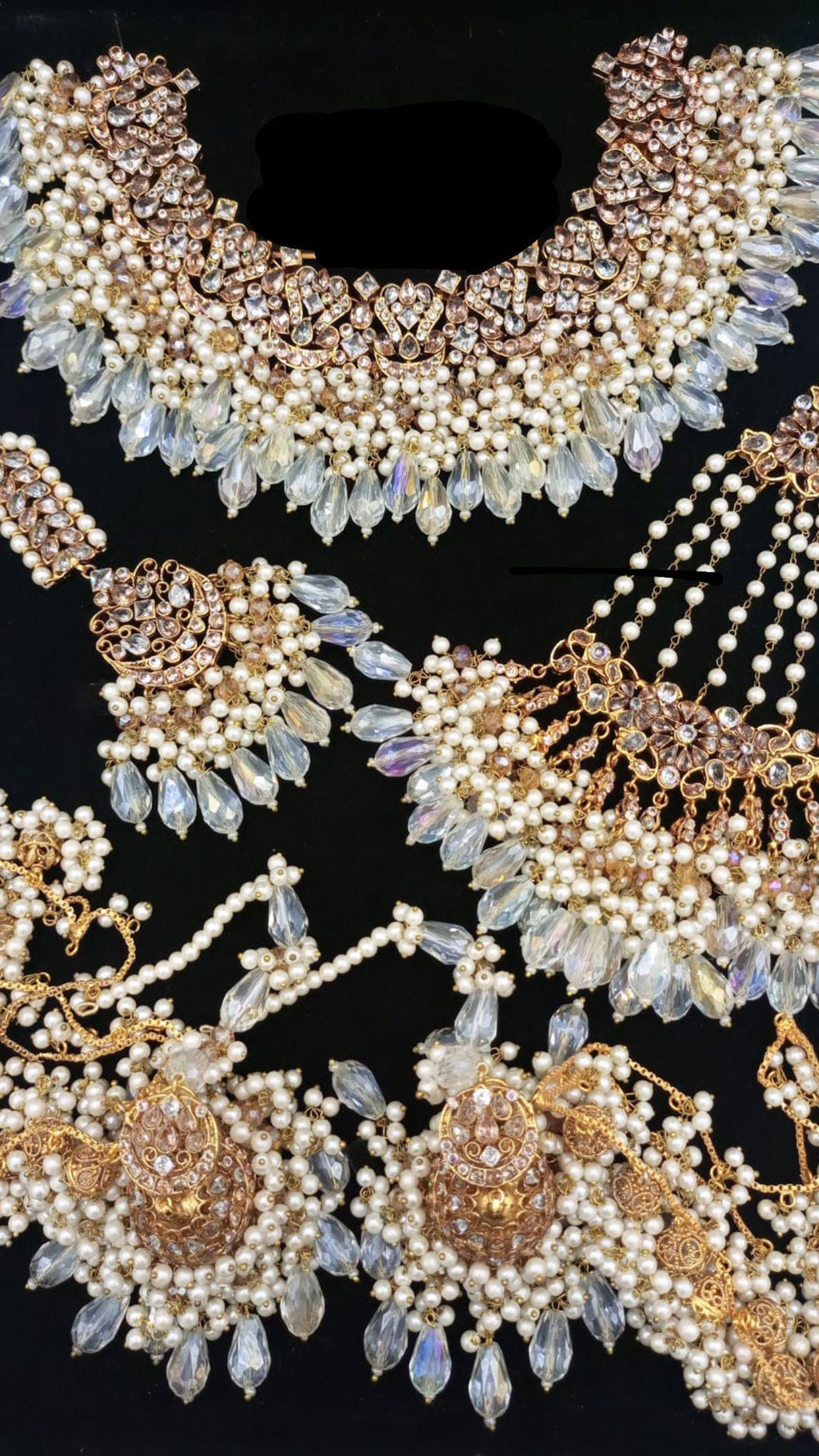 Kundan Bridal Jewelry Set: Gold Plated Choker, Jhoomer, Tikka, Earrings