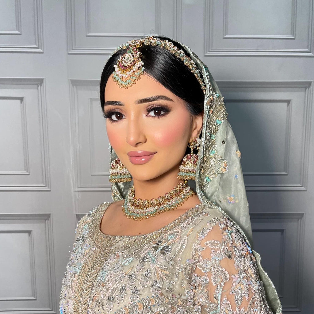 Multicolor Indian Bridal Choker Jewelry Set: Gold Plated Necklace, Earrings