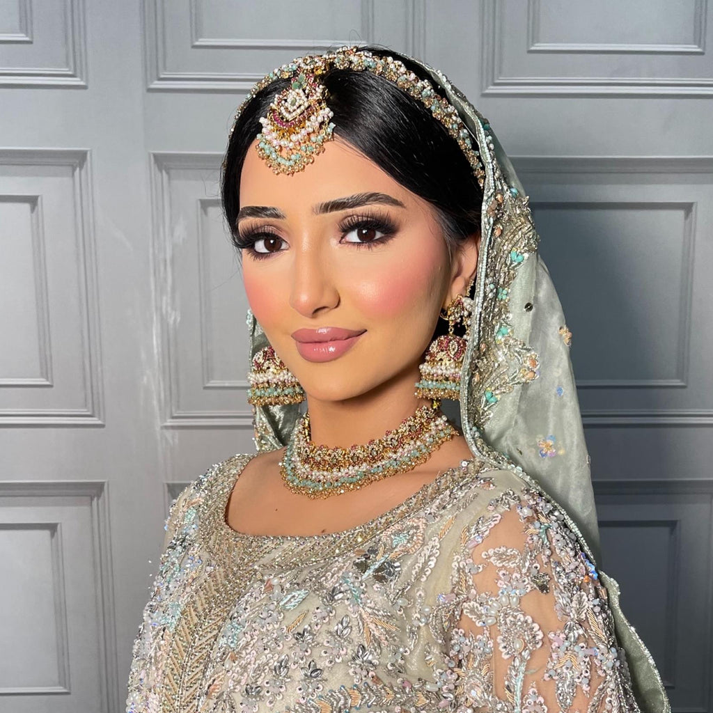 Multicolor Indian Bridal Choker Jewelry Set: Gold Plated Necklace, Earrings