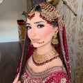 Red & Gold Indian Bridal Choker Jewelry Set: Maang Tikka, Earrings, Nose Pin