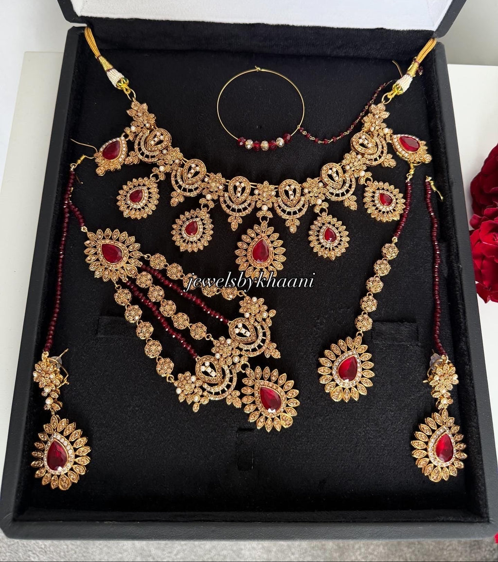 Red Kundan Choker Set: 24k Gold-Plated Indian Pakistani Jewelry