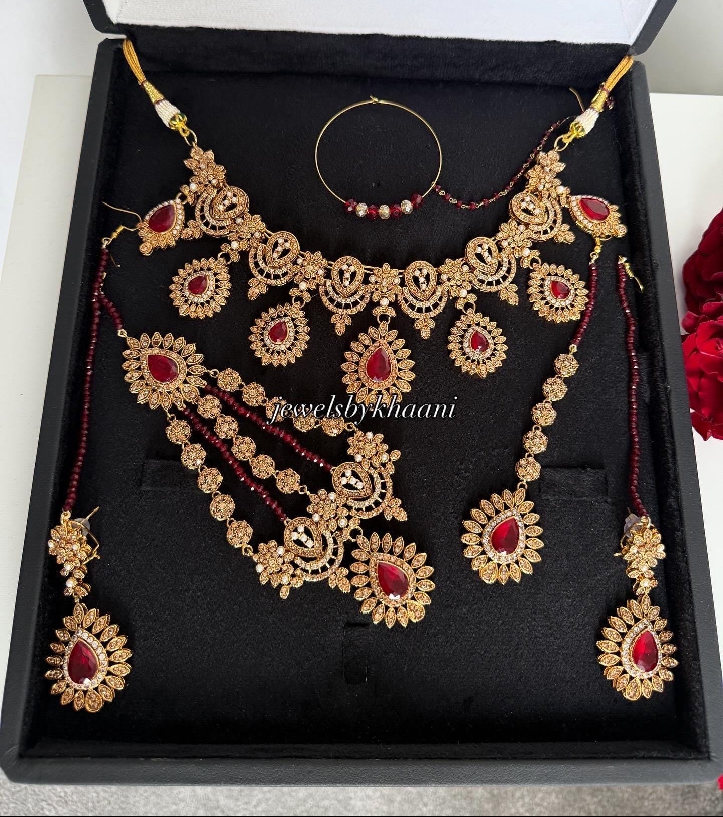 Red Kundan Choker Set: 24k Gold-Plated Indian Pakistani Jewelry
