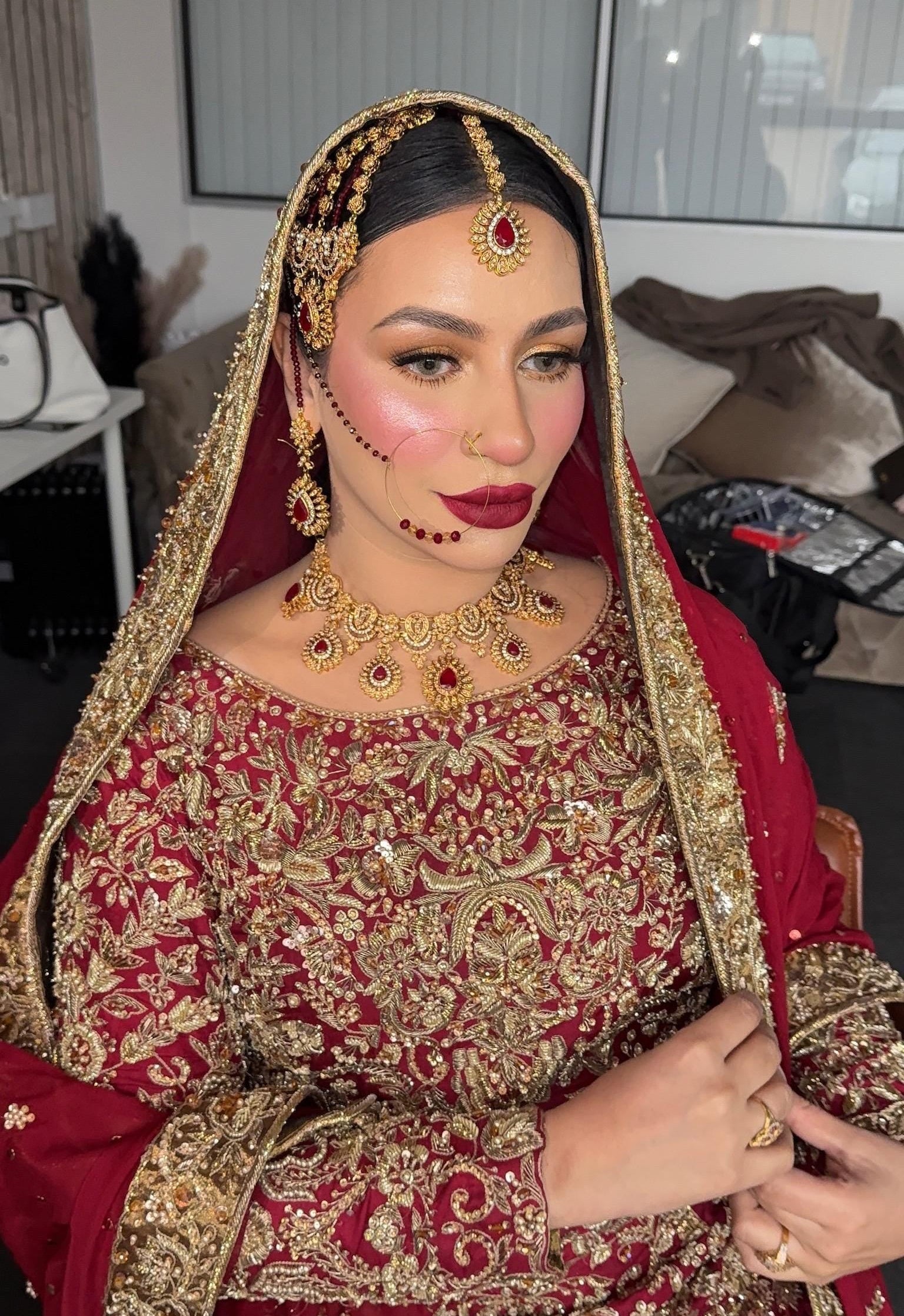 Red Kundan Choker Set: 24k Gold-Plated Indian Pakistani Jewelry