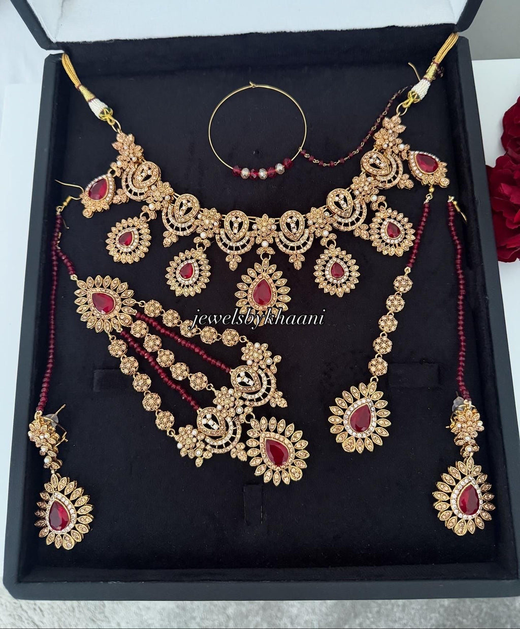 Red Kundan Choker Set: 24k Gold-Plated Indian Pakistani Jewelry