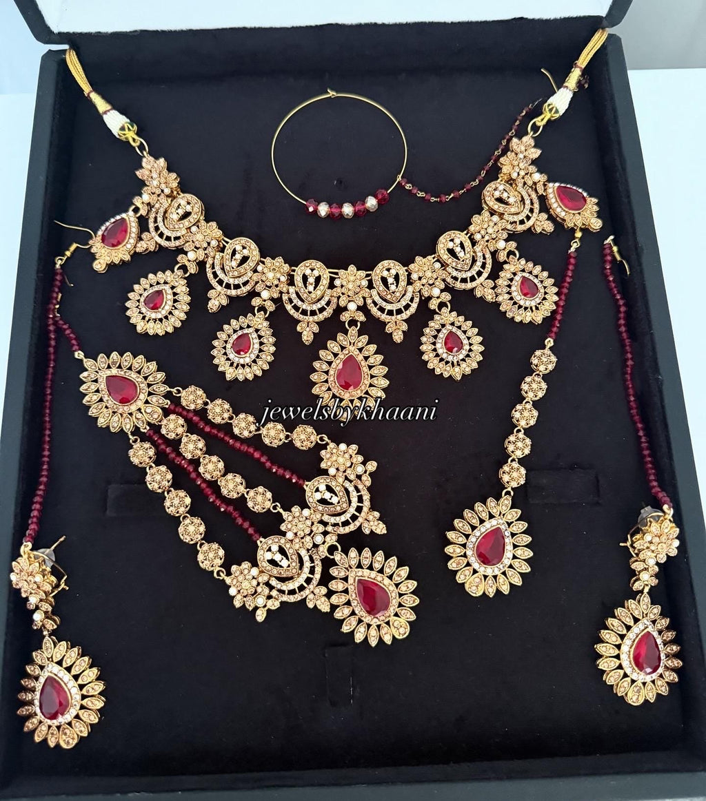 Red Kundan Choker Set: 24k Gold-Plated Indian Pakistani Jewelry
