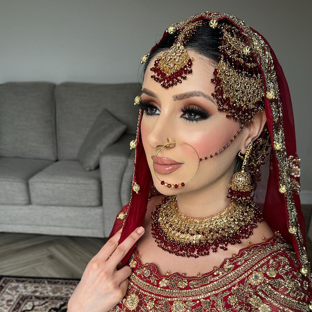 Red Stone Kundan Bridal Jewelry Set: Gold-Plated Indian Wedding Choker