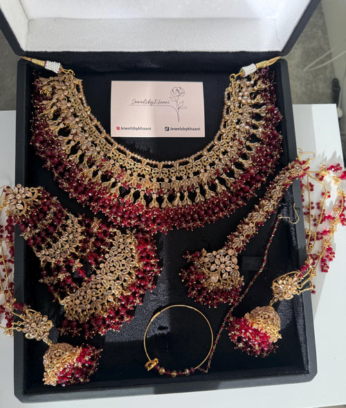 Red Stone Kundan Bridal Jewelry Set: Gold-Plated Indian Wedding Choker