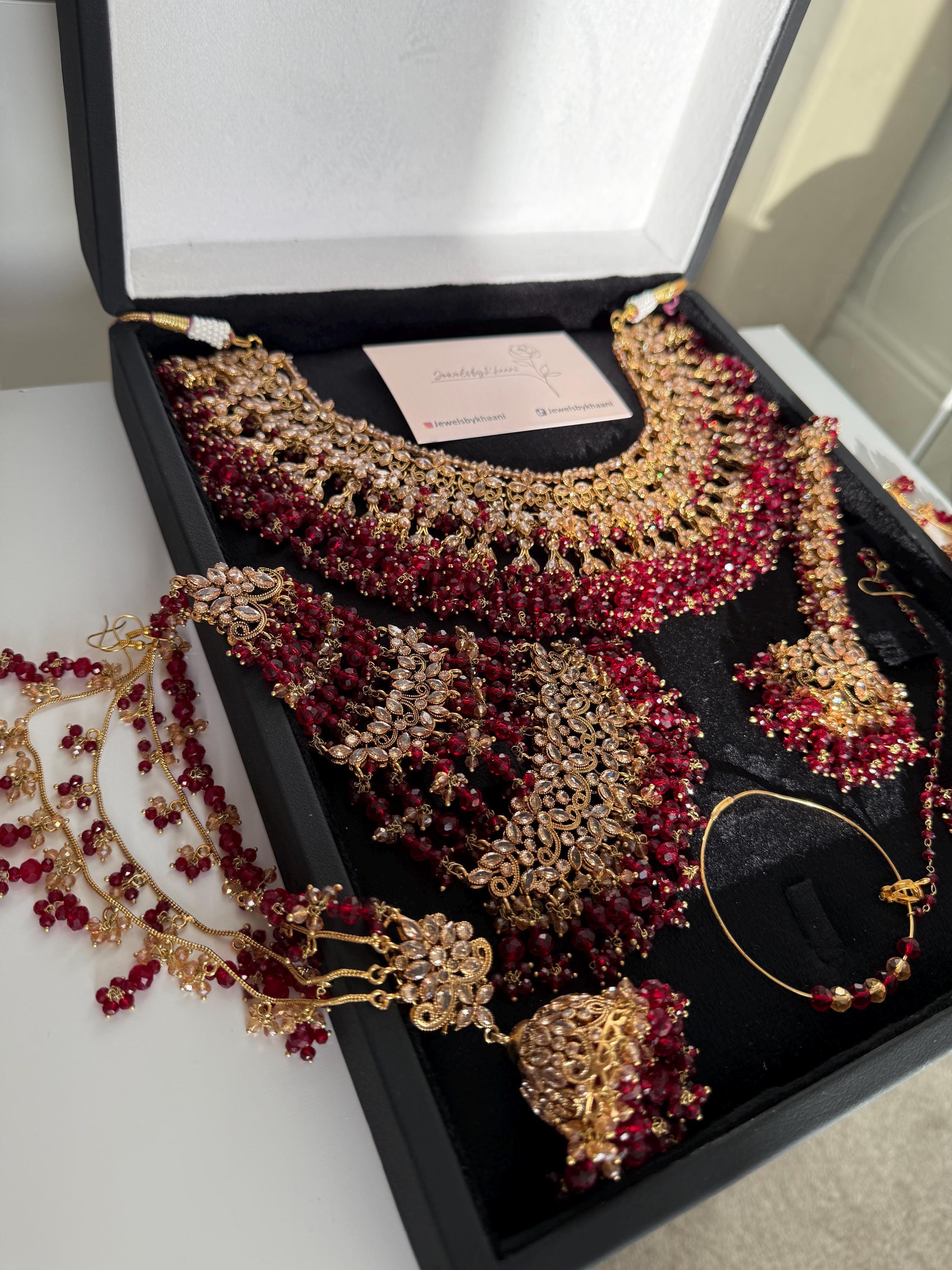 Red Stone Kundan Bridal Jewelry Set: Gold-Plated Indian Wedding Choker