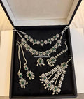 Silver Plated Bridal Jewelry Set, Indian Pakistani Necklace, Earrings, Tikka