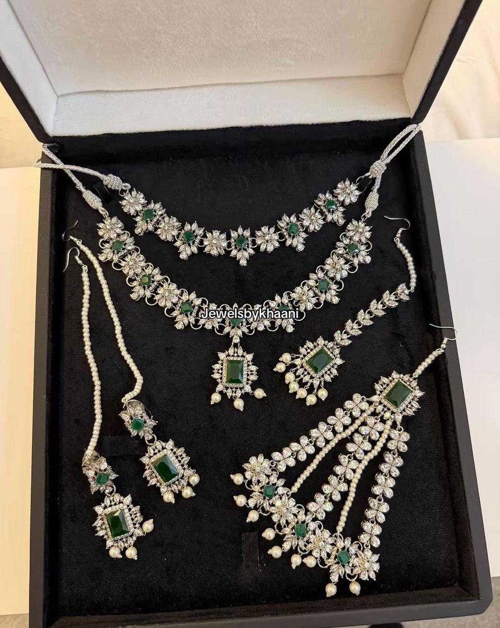 Silver Plated Bridal Jewelry Set, Indian Pakistani Necklace, Earrings, Tikka
