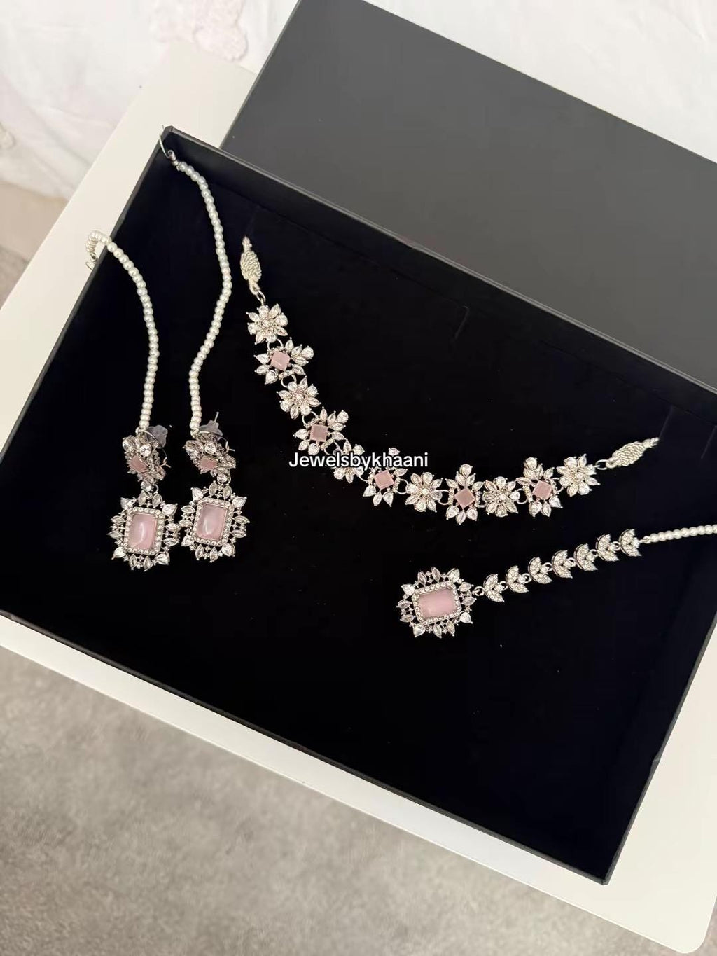 Silver plated 3 pieces Indian/Pakistani Walima Bridal  Jewelry Set  (Necklace, earrings and tikka)