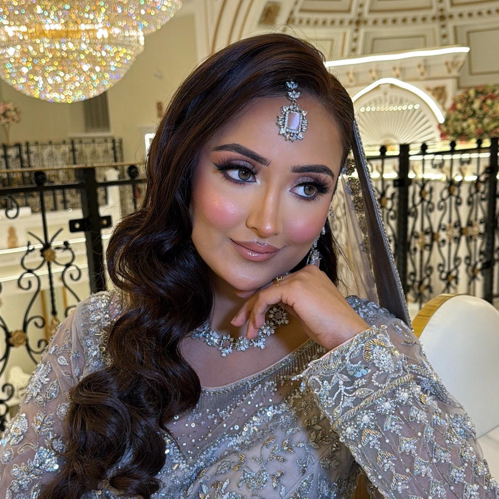 Silver plated 3 pieces Indian/Pakistani Walima Bridal  Jewelry Set  (Necklace, earrings and tikka)