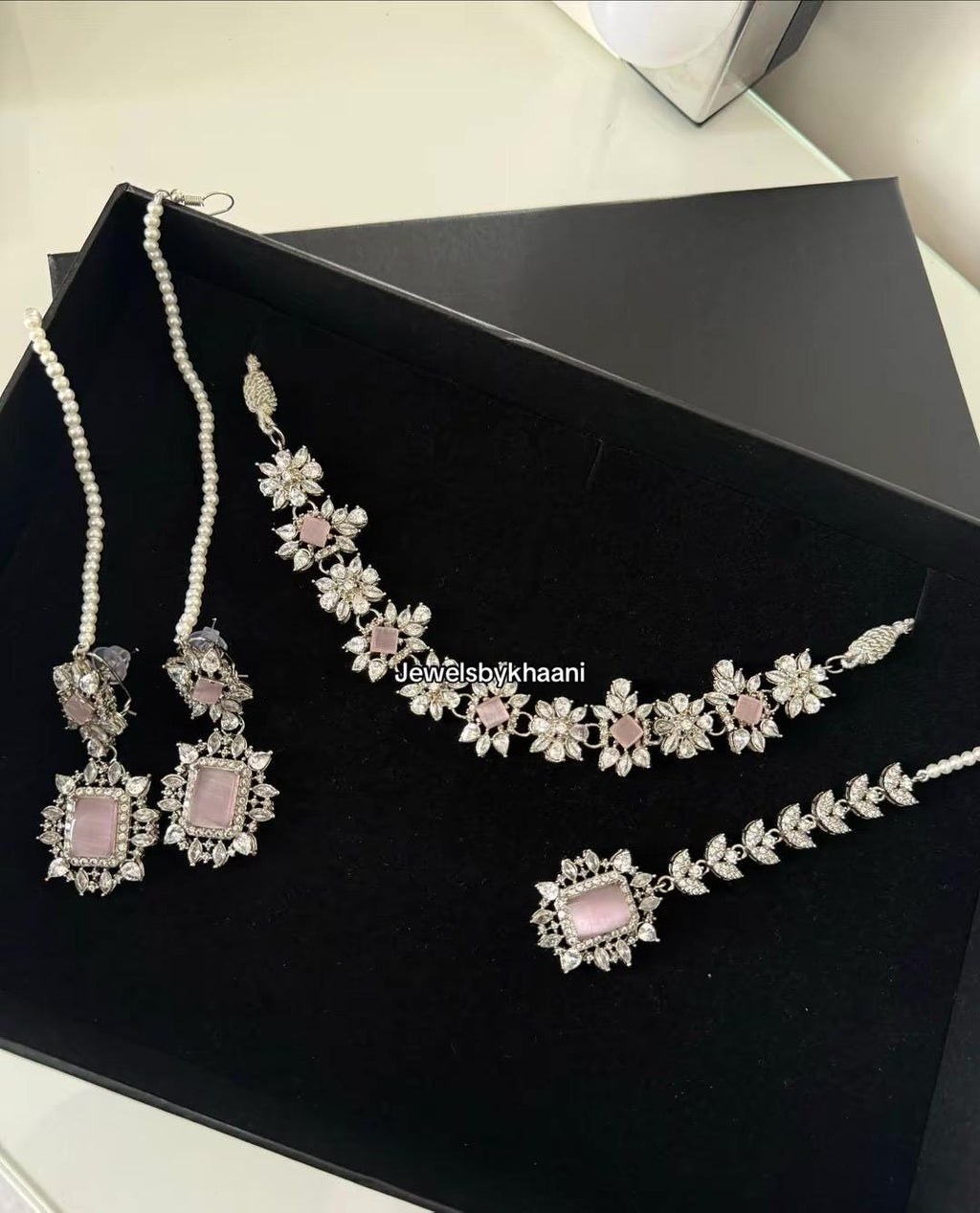 Silver plated 3 pieces Indian/Pakistani Walima Bridal  Jewelry Set  (Necklace, earrings and tikka)