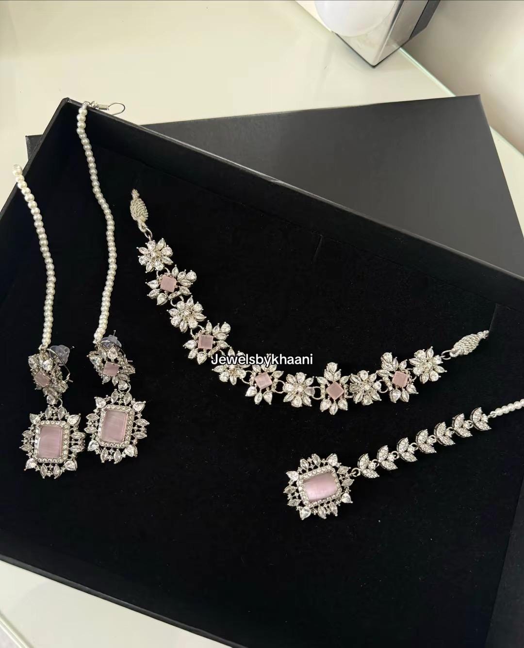 Silver plated 3 pieces Indian/Pakistani Walima Bridal  Jewelry Set  (Necklace, earrings and tikka)