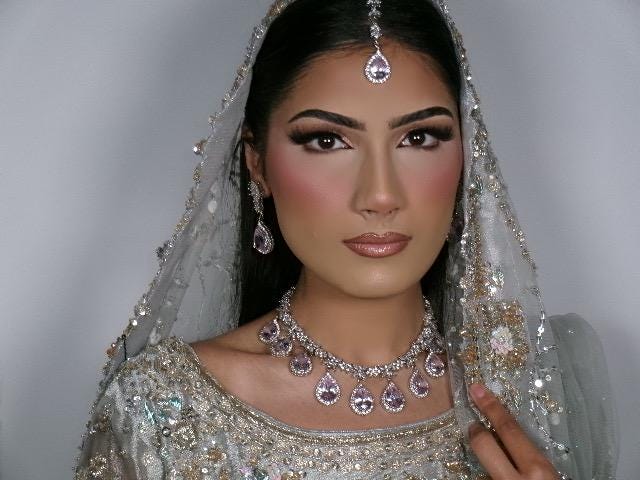 Silver plated 3 pieces Indian/Pakistani Walima Bridal  Jewelry Set  (Necklace, earrings and tikka)