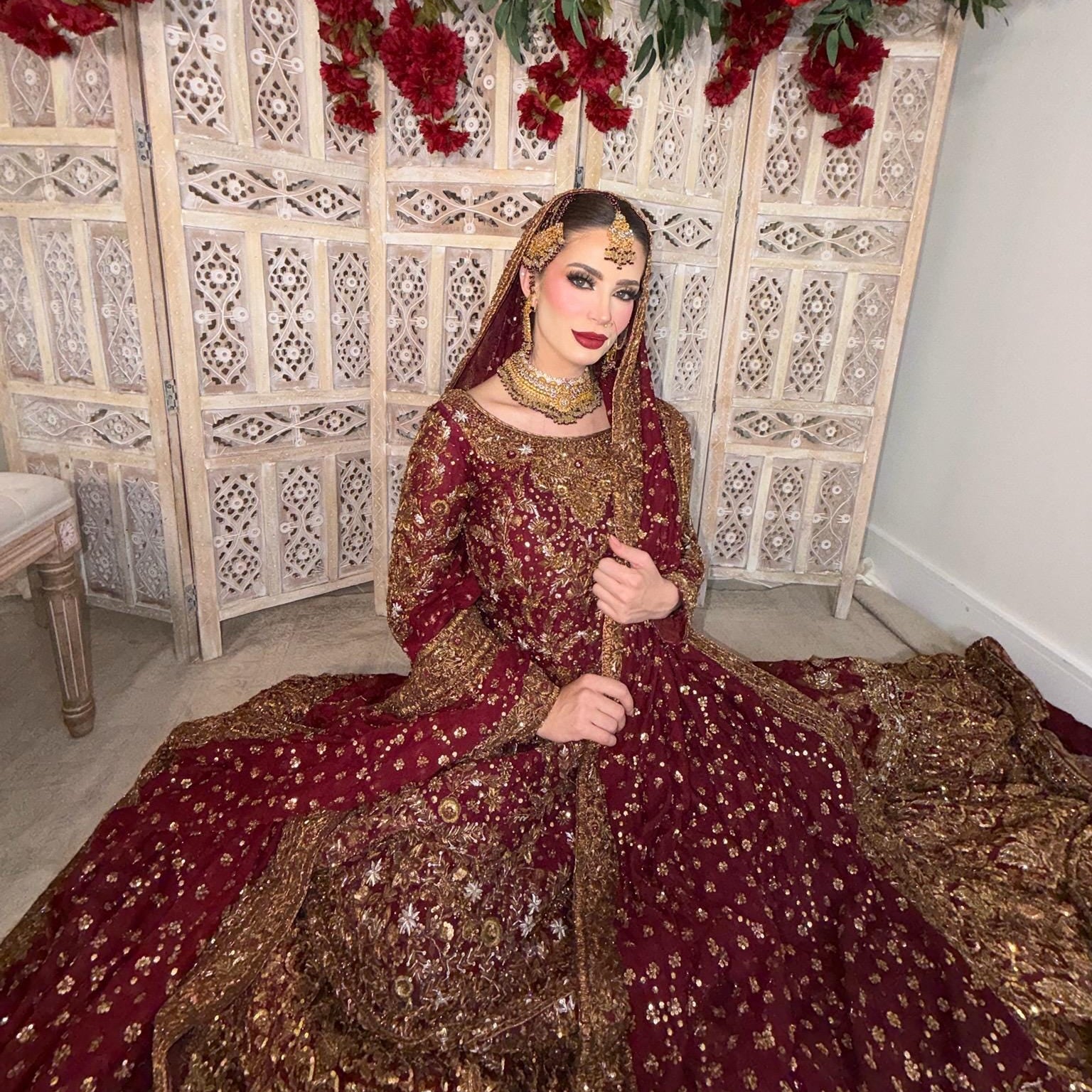 24k Gold Plated Bridal Choker Jewelry Set: Red Indian Pakistani Wedding