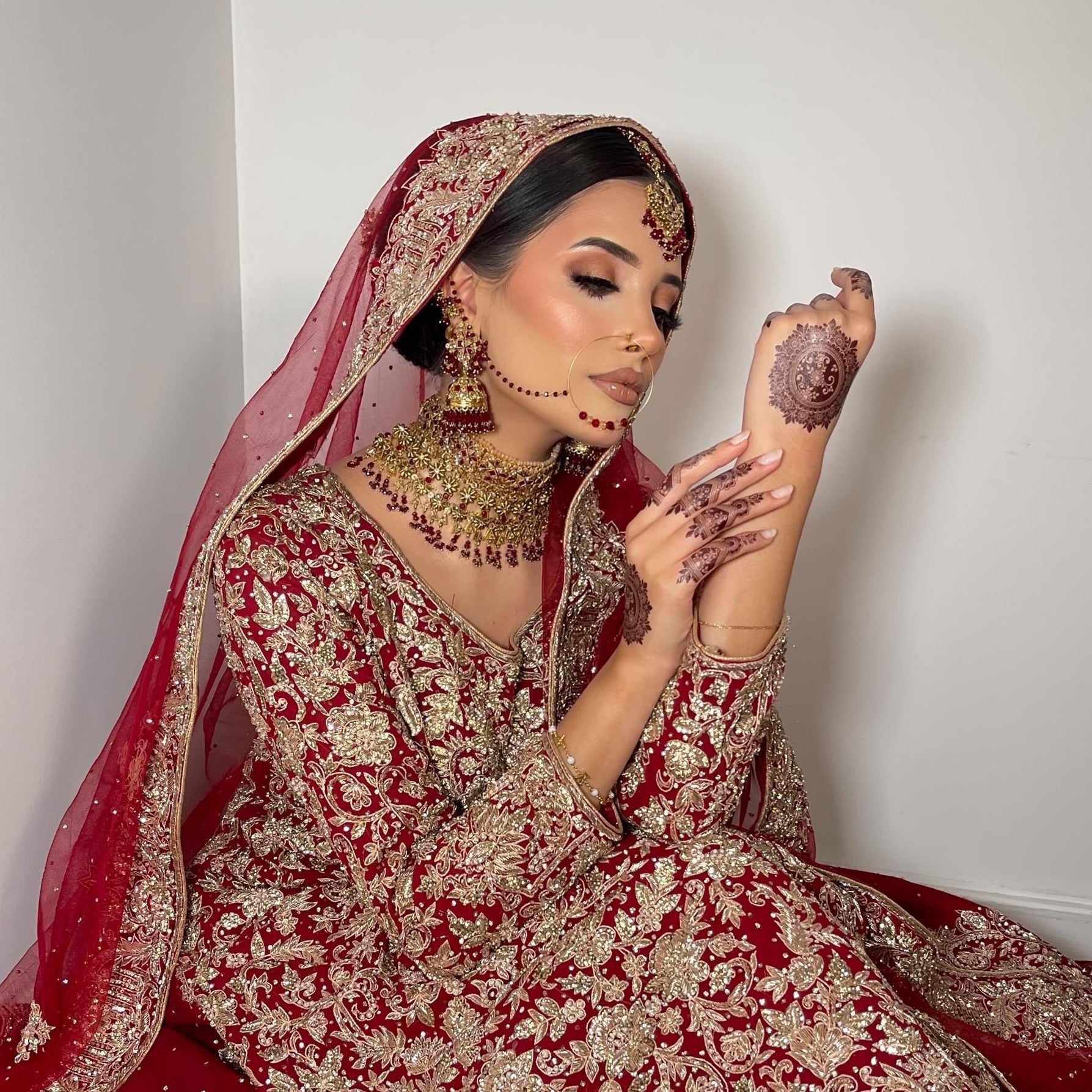 24k Gold Plated Bridal Choker Jewelry Set: Red Indian Pakistani Wedding