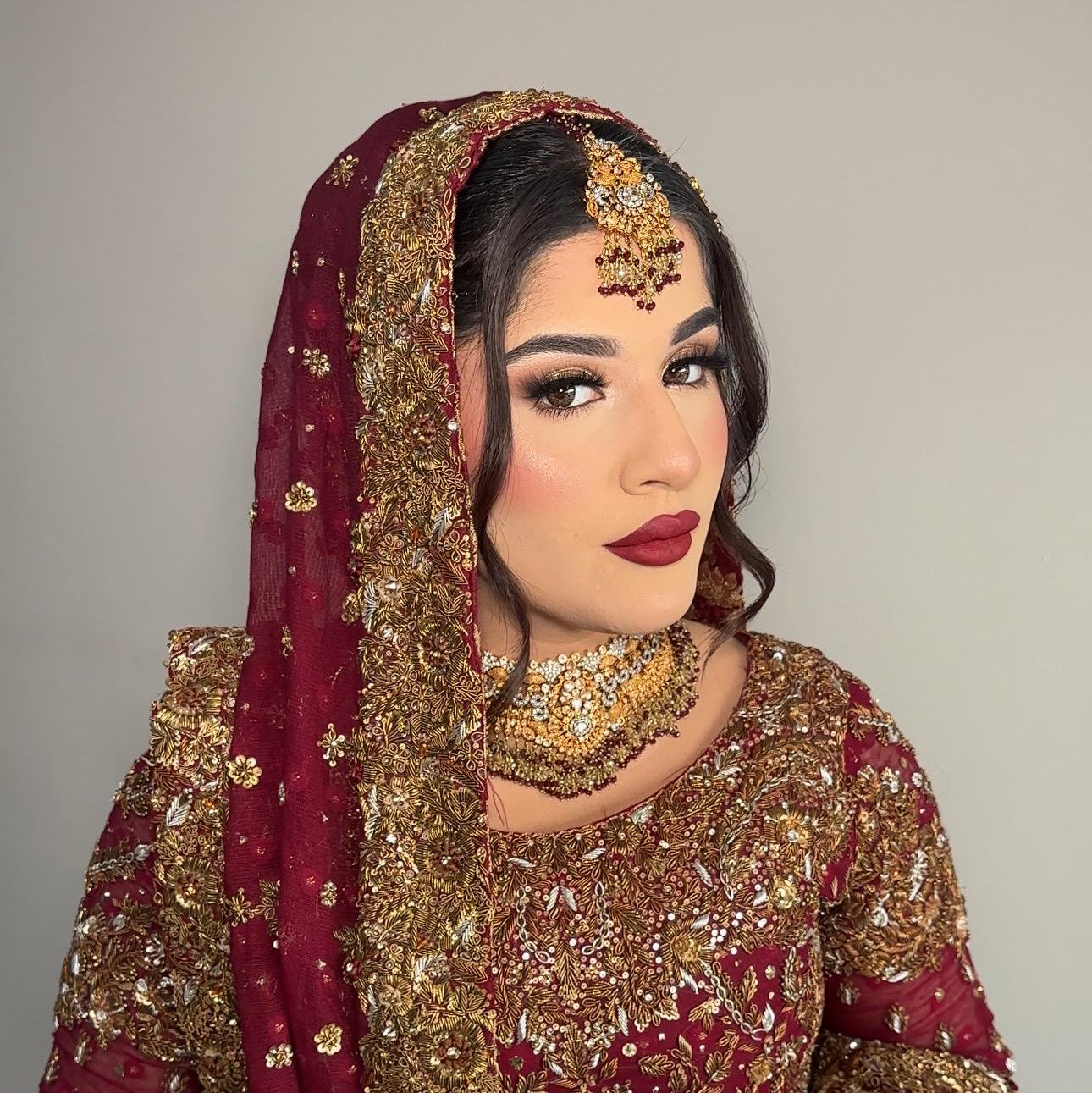 24k Gold Plated Bridal Choker Jewelry Set: Red Indian Pakistani Wedding