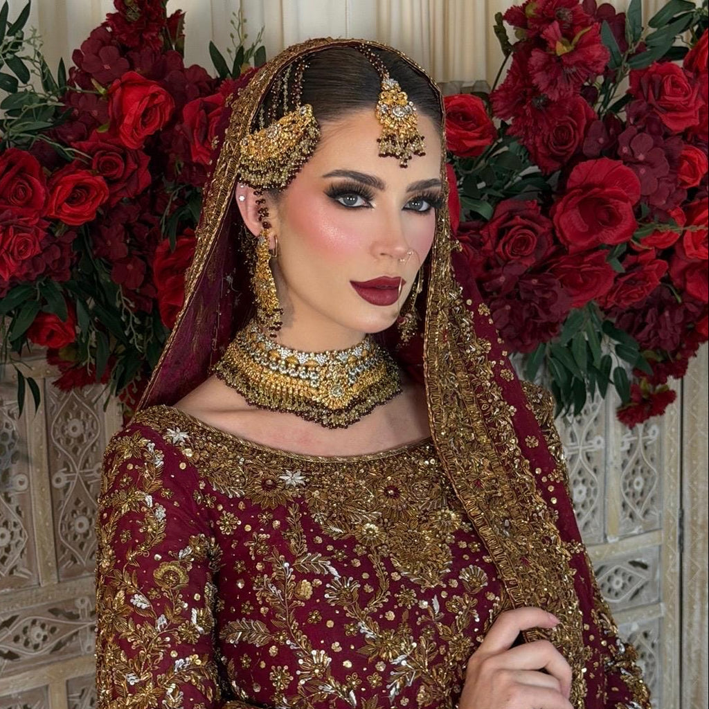 24k Gold Plated Bridal Choker Jewelry Set: Red Indian Pakistani Wedding