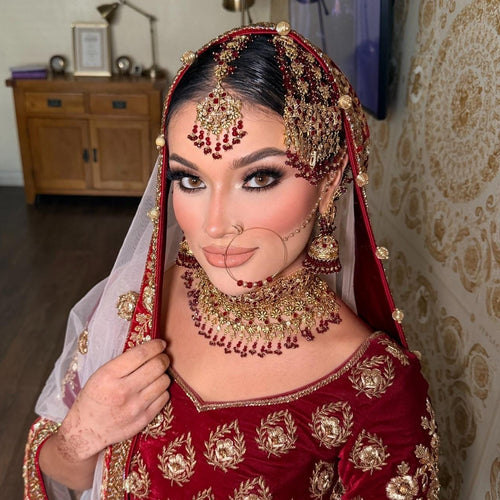 24k Gold Plated Bridal Choker Jewelry Set: Red Indian Pakistani Wedding