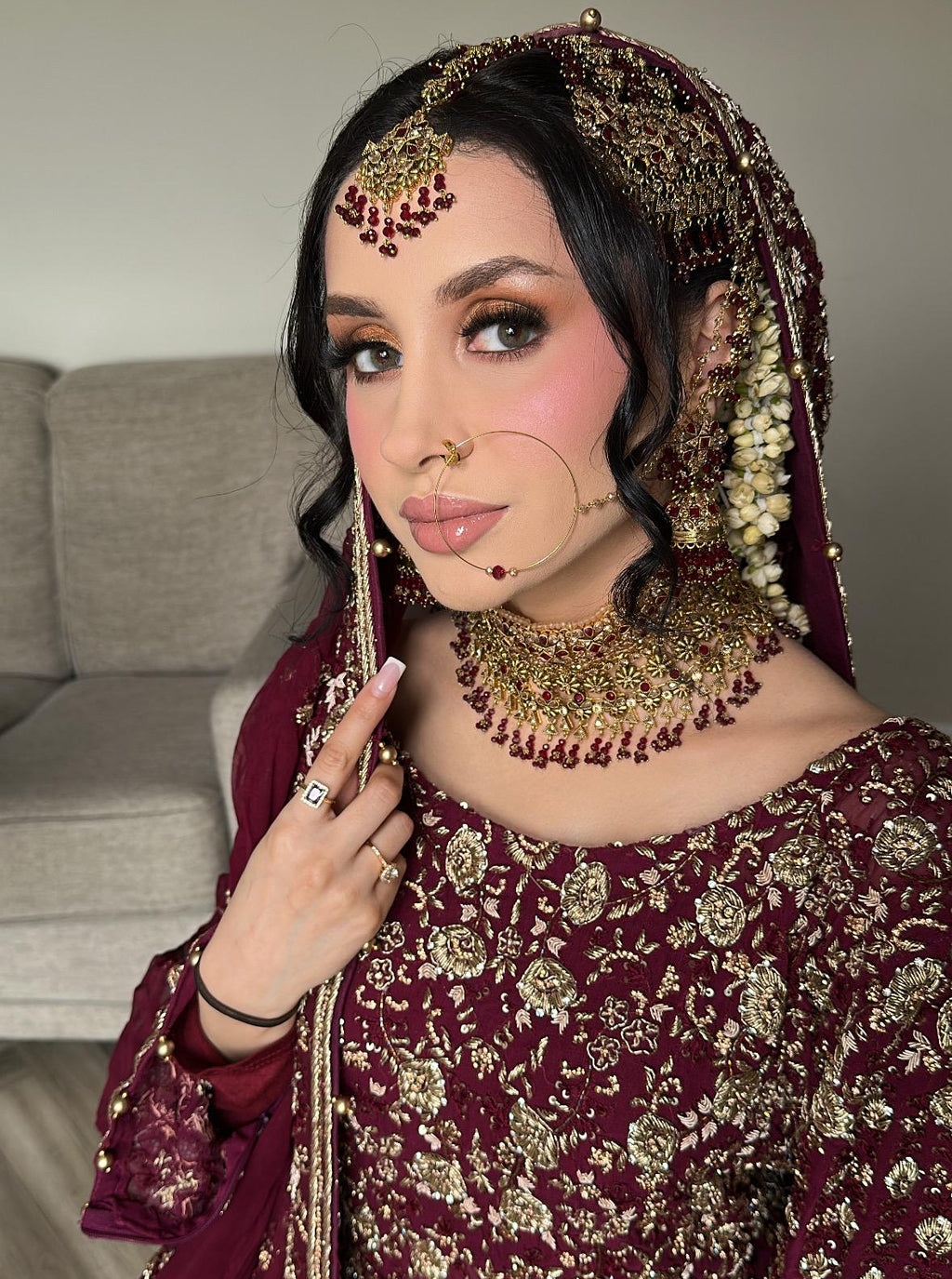 24k Gold Plated Bridal Choker Jewelry Set: Red Indian Pakistani Wedding