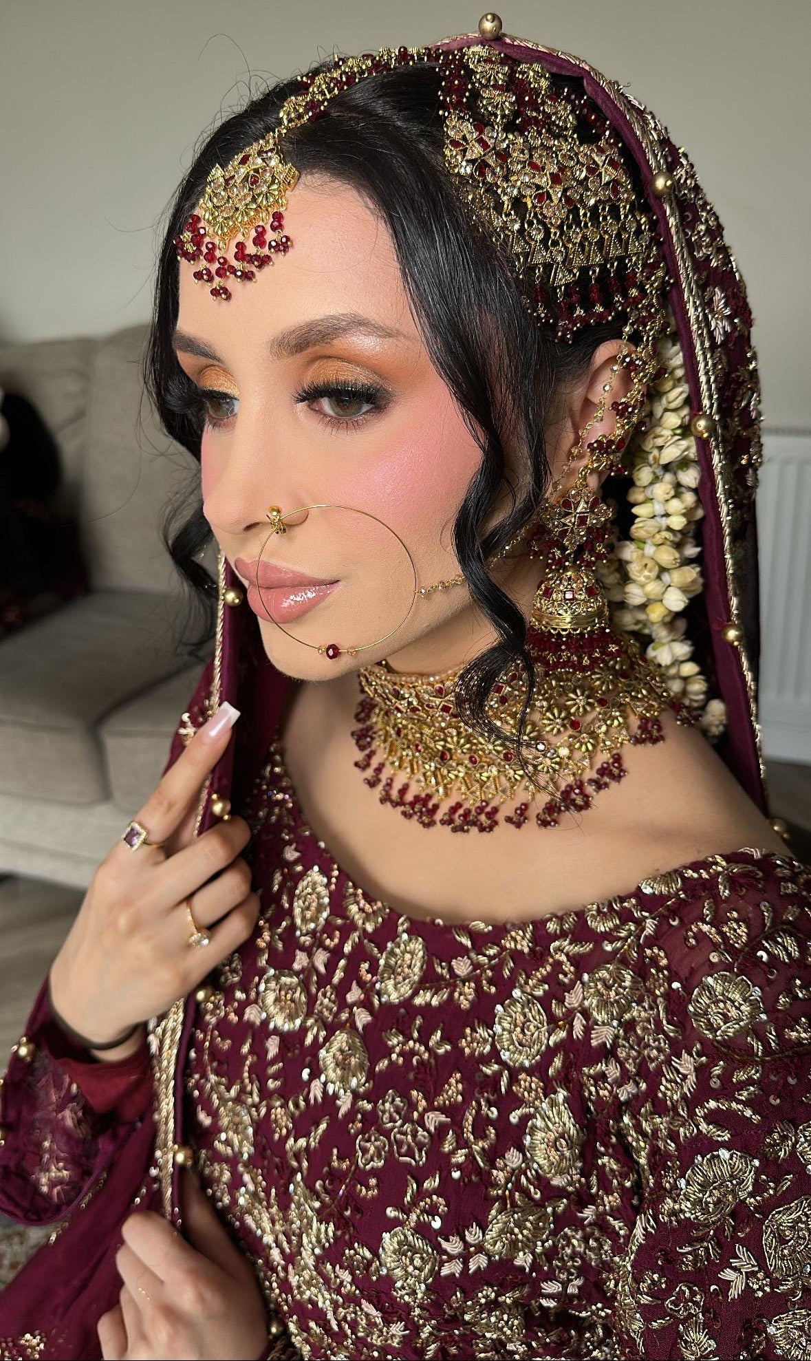 24k Gold Plated Bridal Choker Jewelry Set: Red Indian Pakistani Wedding