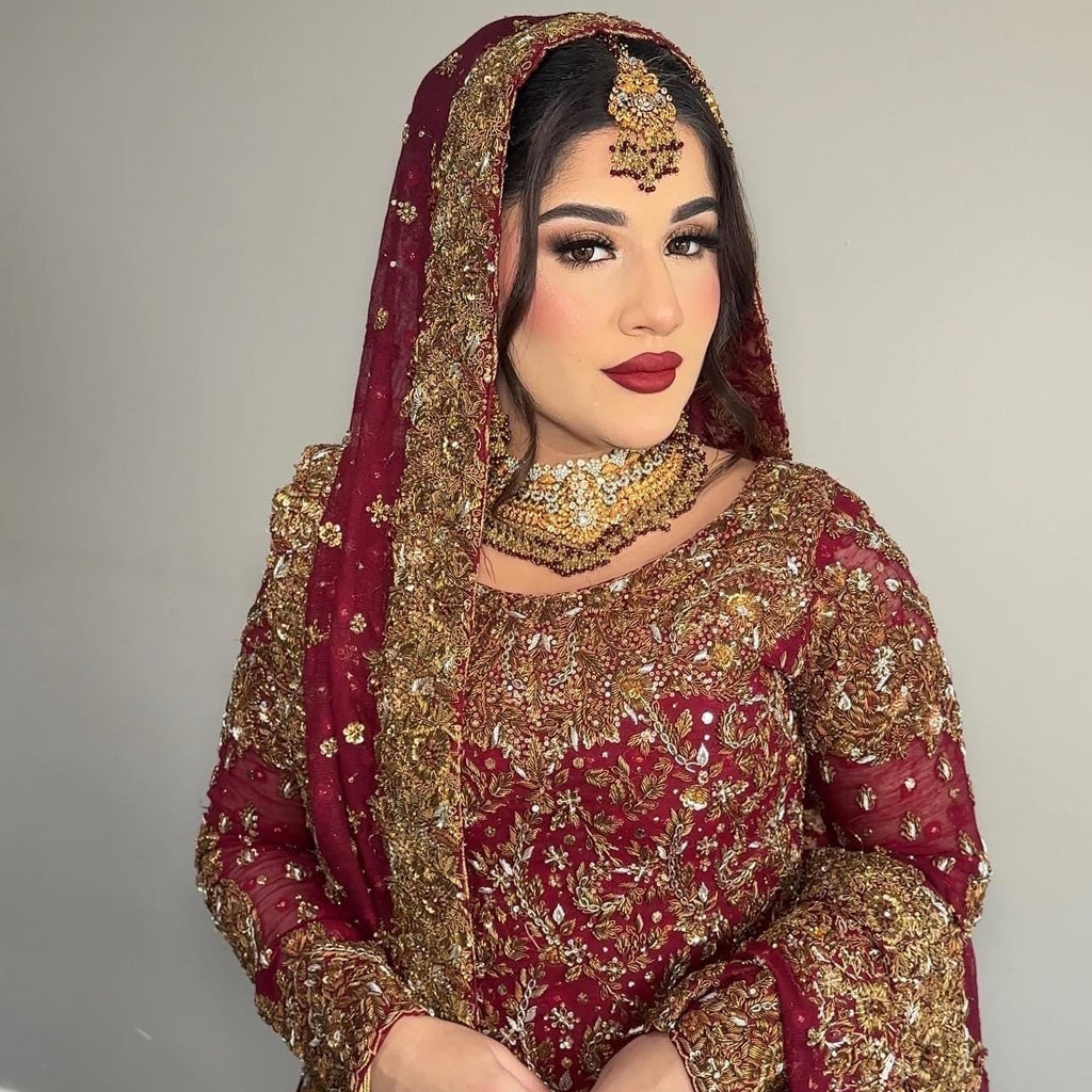 24k Gold Plated Bridal Choker Jewelry Set: Red Indian Pakistani Wedding