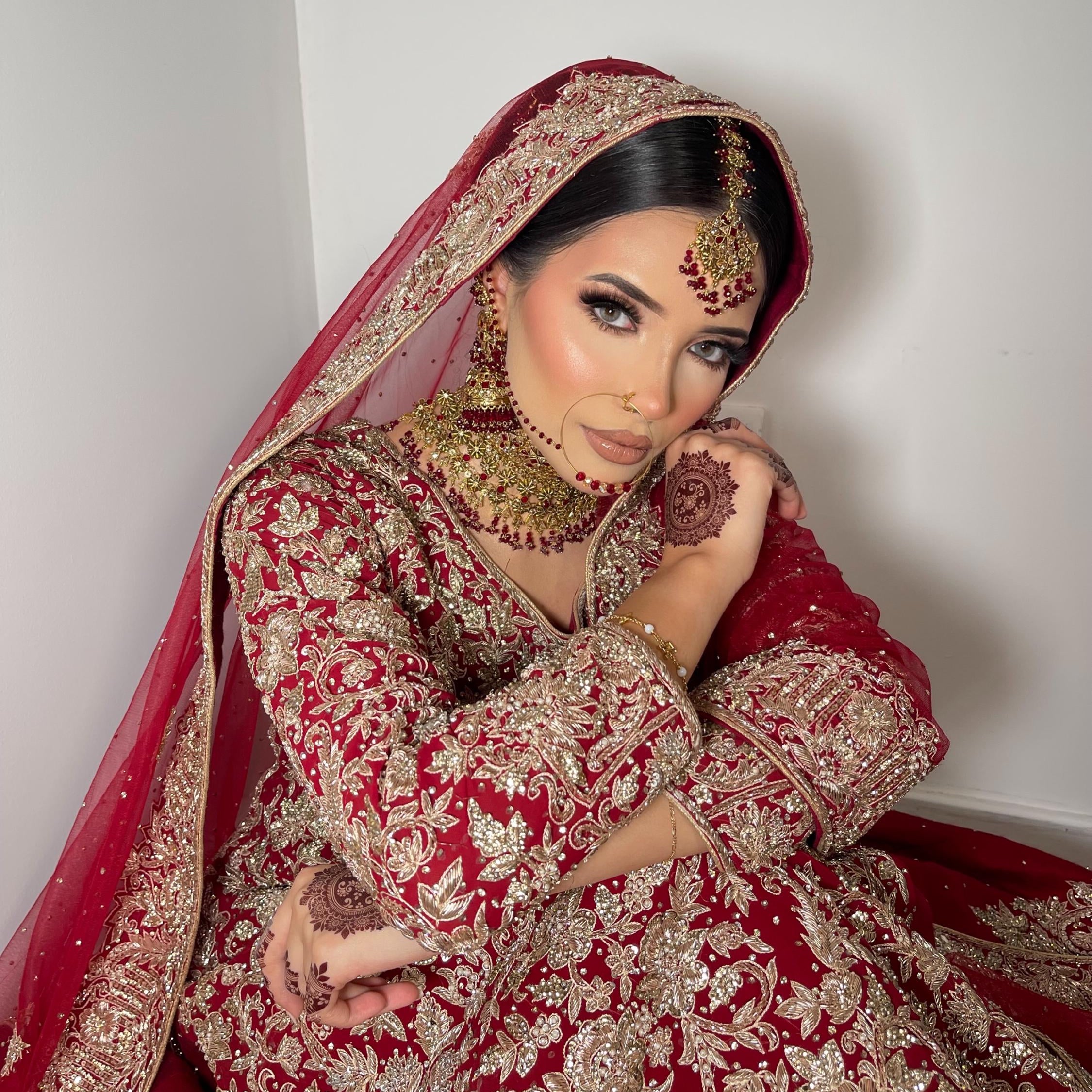 24k Gold Plated Bridal Choker Jewelry Set: Red Indian Pakistani Wedding