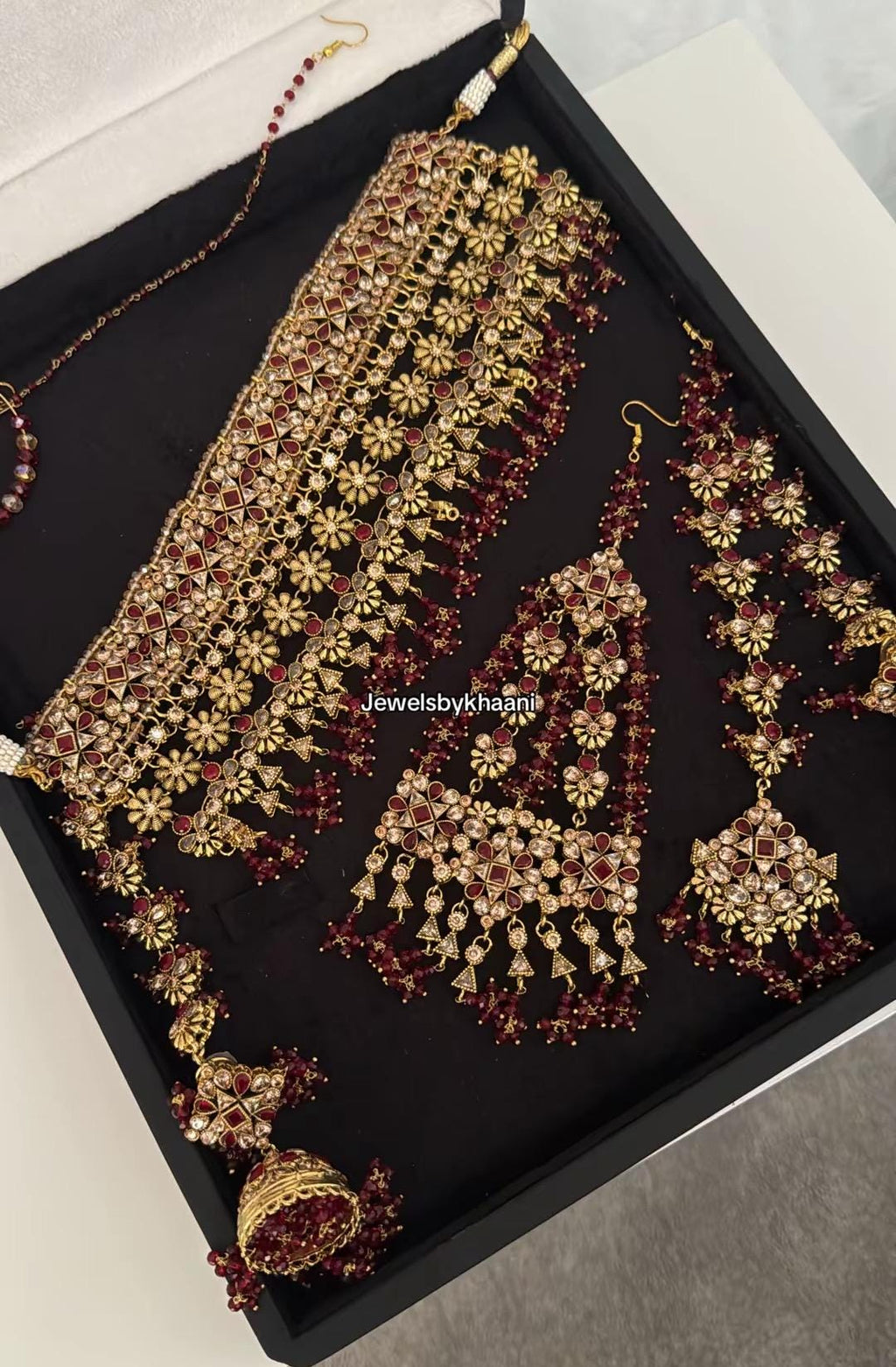 24k Gold Plated Bridal Choker Jewelry Set: Red Indian Pakistani Wedding