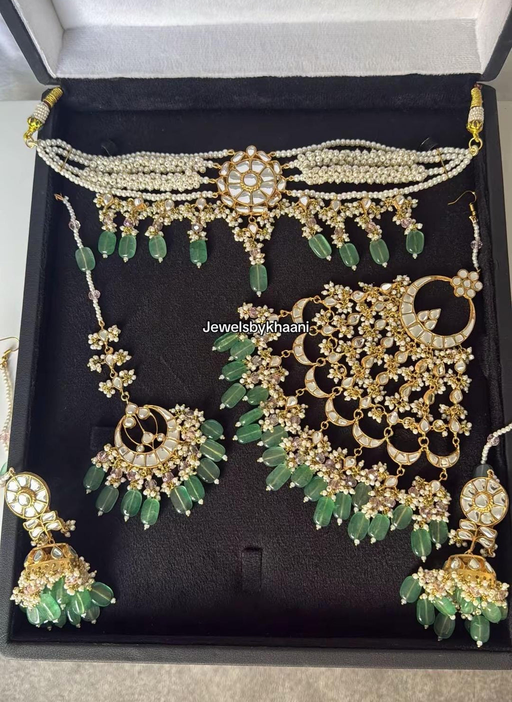 24k Gold Plated Indian Bridal Jewelry Set, Choker, Jhumka, Tikka