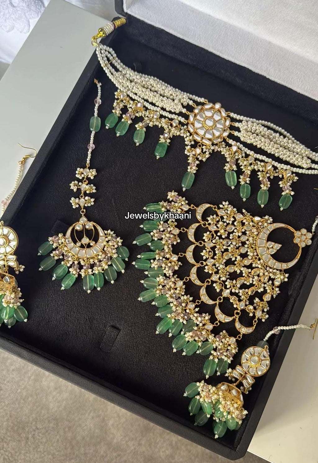 24k Gold Plated Indian Bridal Jewelry Set, Choker, Jhumka, Tikka